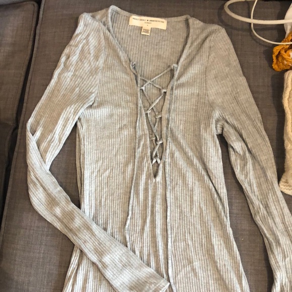 Urban outfitters Lace up gray long sleeved top - Picture 2 of 3